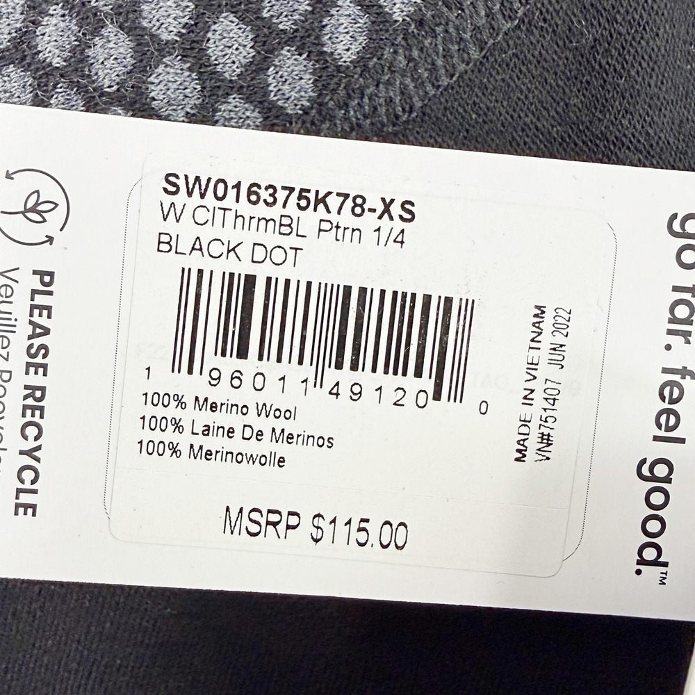 Smartwool Merino 250 Classic 1/4 Zip Baselayer Top Size XS Womens Black Dots NEW - Picture 6 of 8